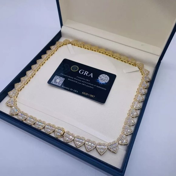 925 Real Silver VVS Heart Baguette Teennis Chain - Picture 7 of 7